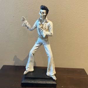 New  Elvis Holding A Skull Bone Mic Halloween Decor 12”